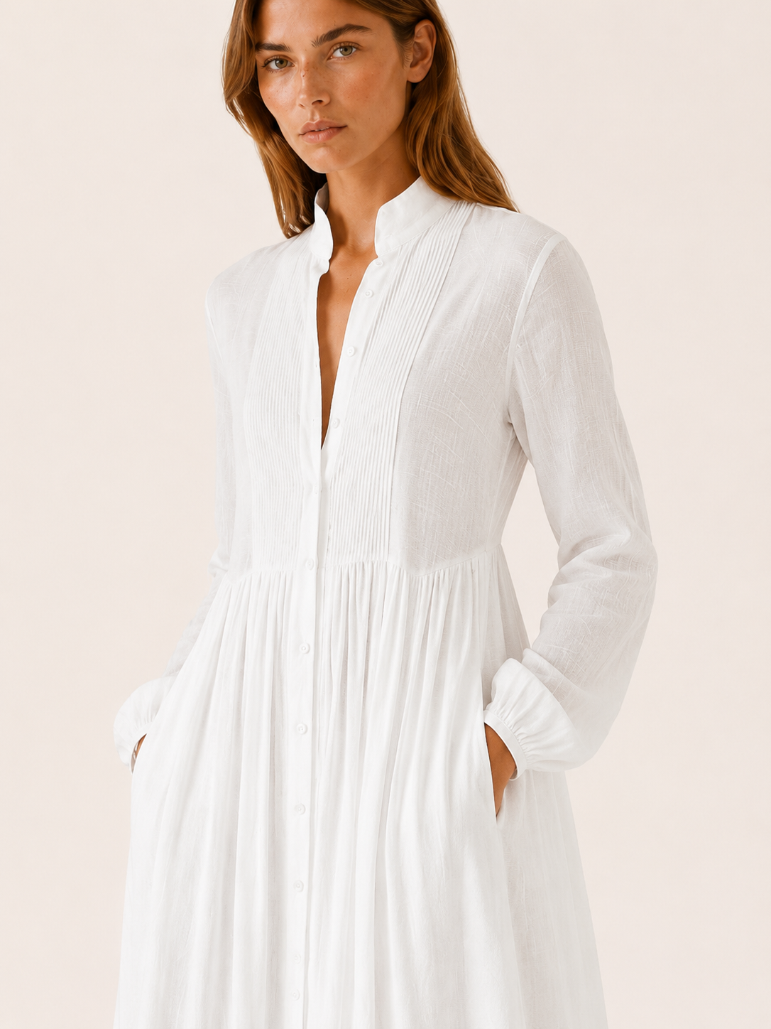 Arvenna | Button Front Maxi Dress with Long Sleeves and Pockets