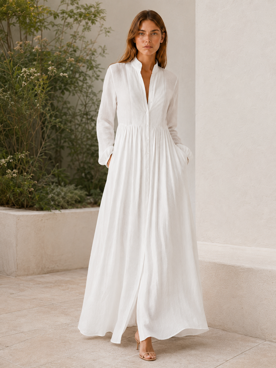 Arvenna | Button Front Maxi Dress with Long Sleeves and Pockets