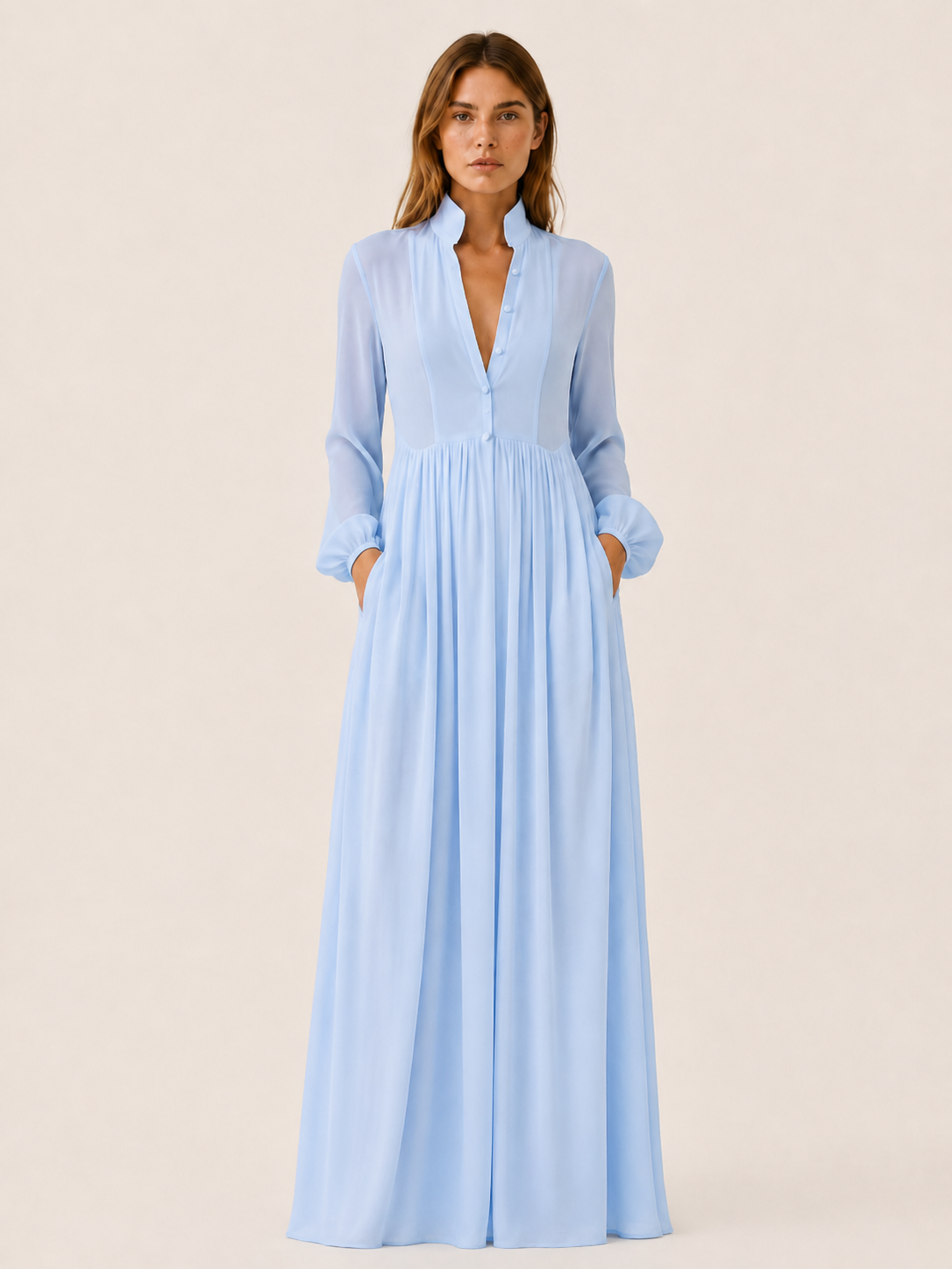 Arvenna | Button Front Maxi Dress with Long Sleeves and Pockets