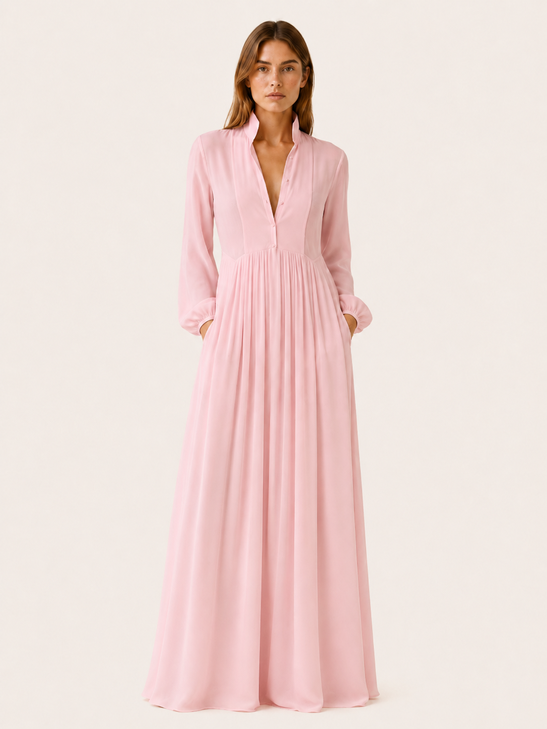 Arvenna | Button Front Maxi Dress with Long Sleeves and Pockets