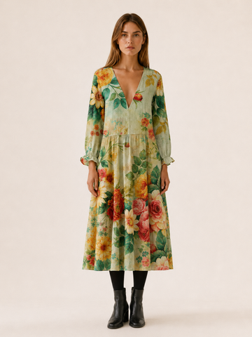 Asterielle | Women's Floral Midi Dress with Tiered Hem