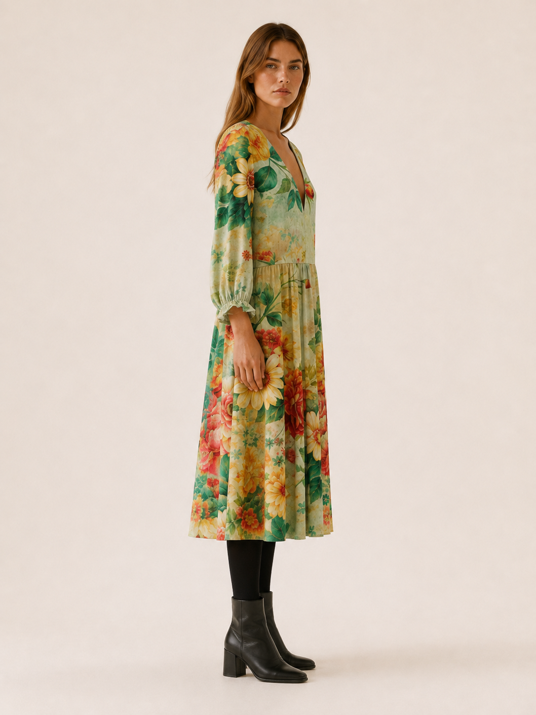 Asterielle | Women's Floral Midi Dress with Tiered Hem