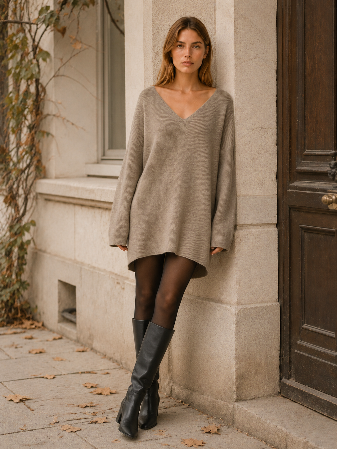 Auralisse | Jumper Dress with V-Neck and Dropped Shoulders