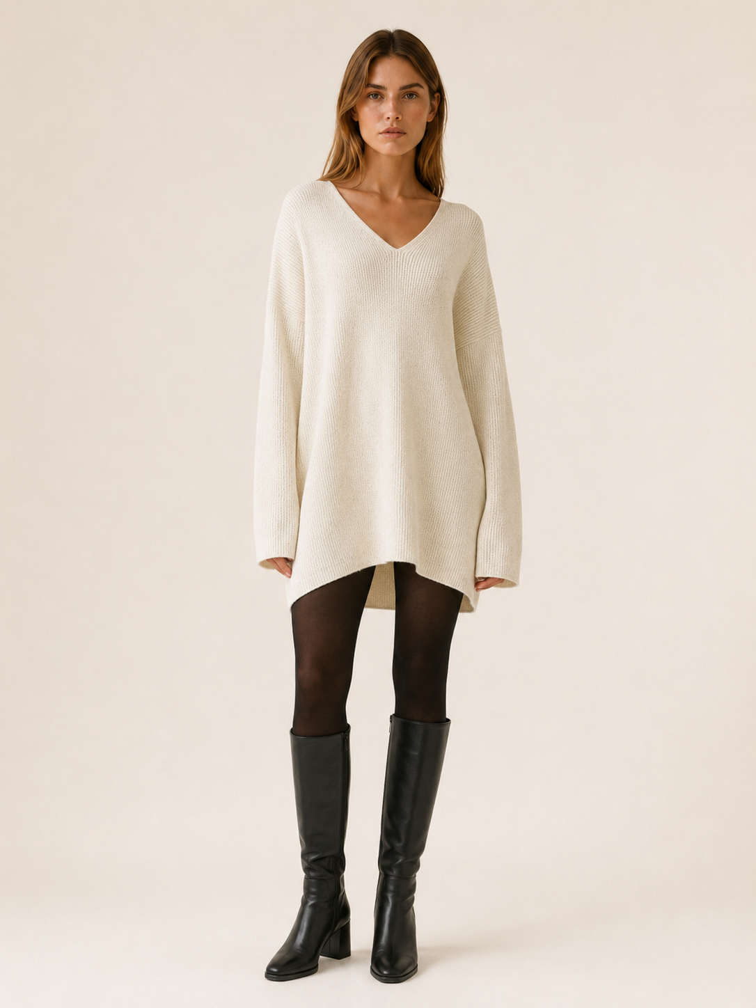 Auralisse | Jumper Dress with V-Neck and Dropped Shoulders