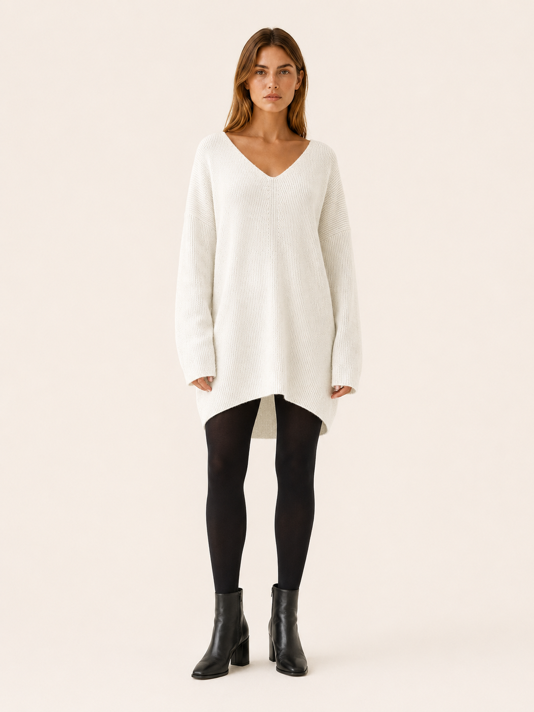 Auralisse | Jumper Dress with V-Neck and Dropped Shoulders
