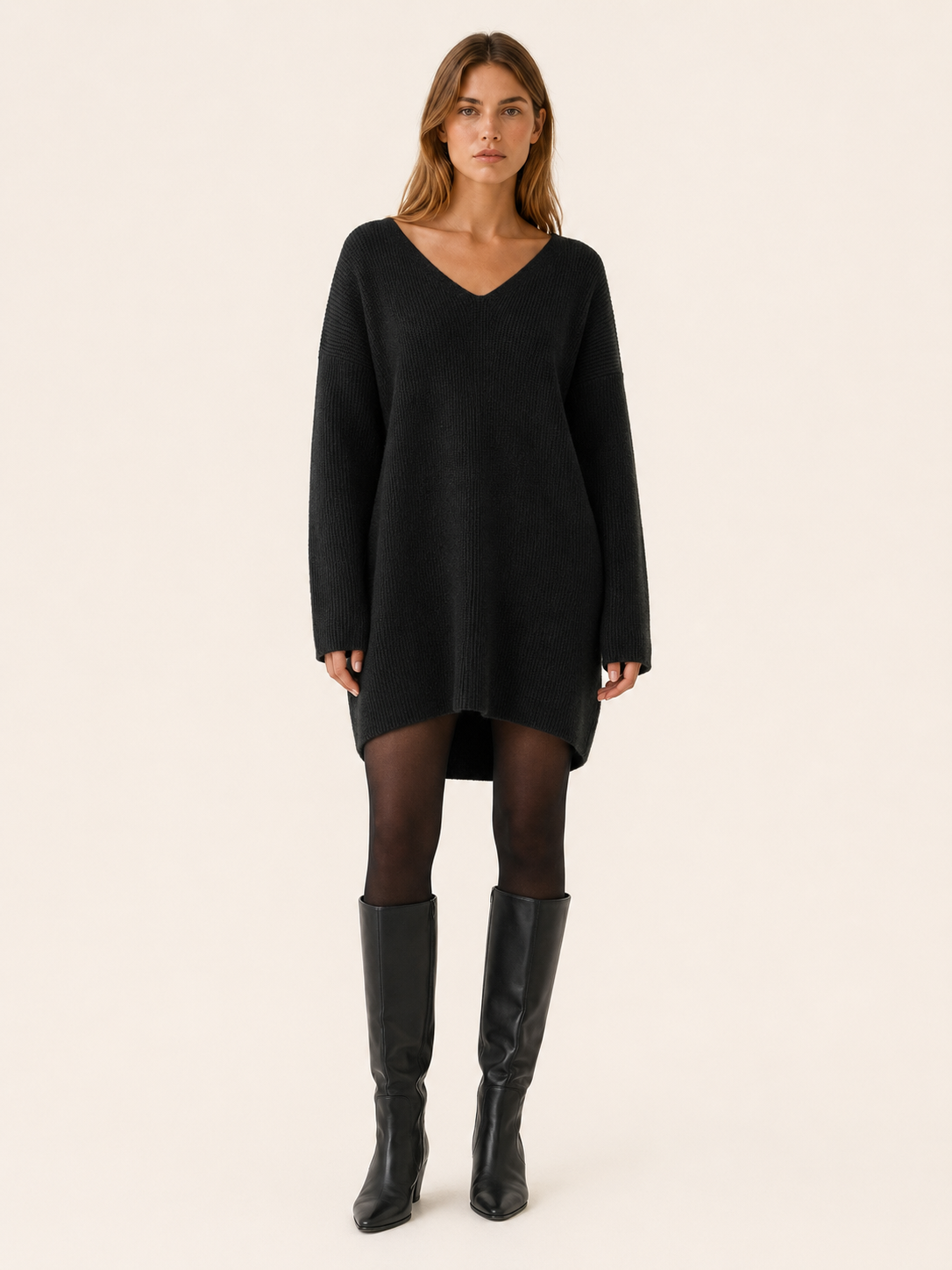 Auralisse | Jumper Dress with V-Neck and Dropped Shoulders