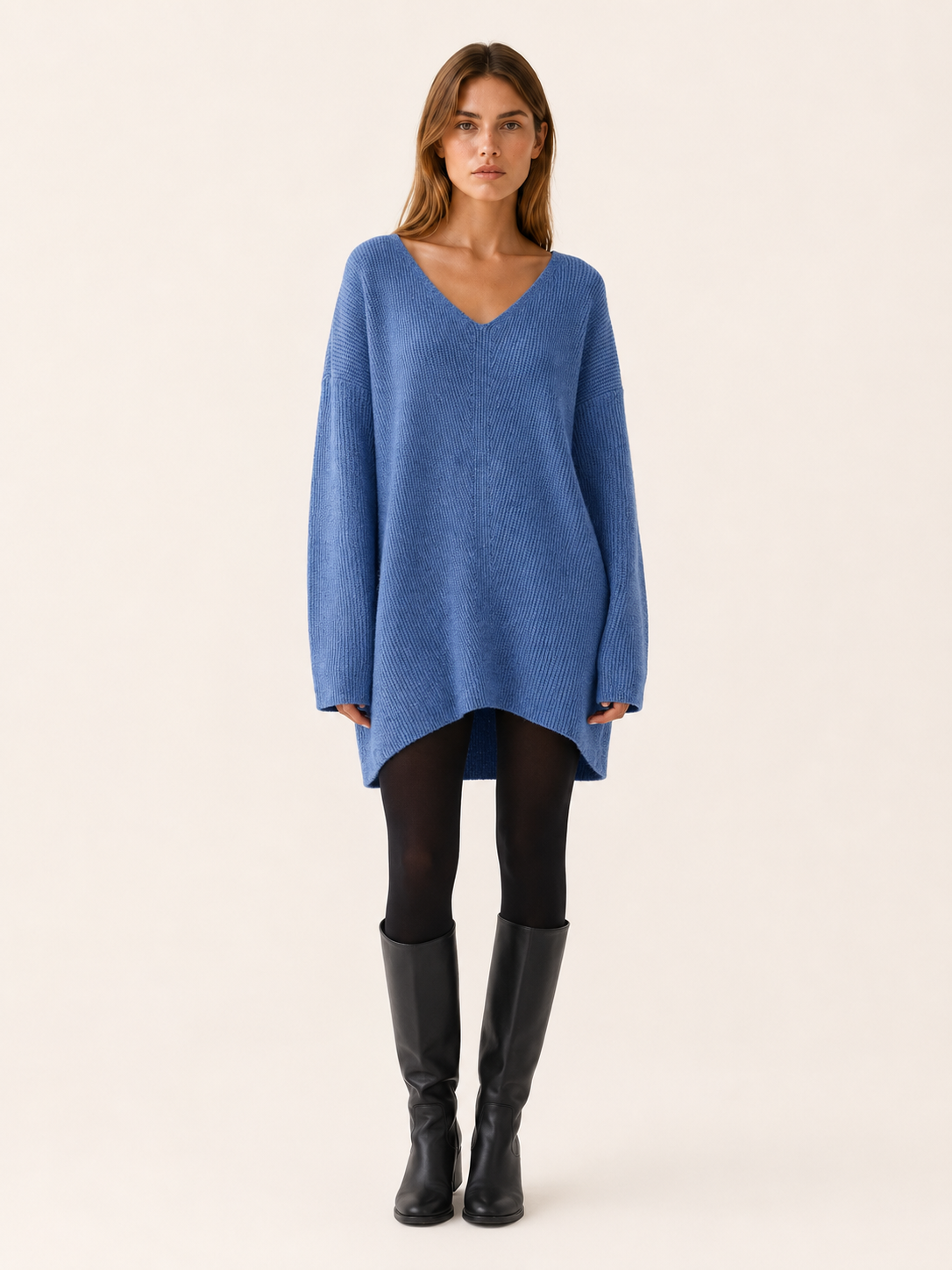Auralisse | Jumper Dress with V-Neck and Dropped Shoulders