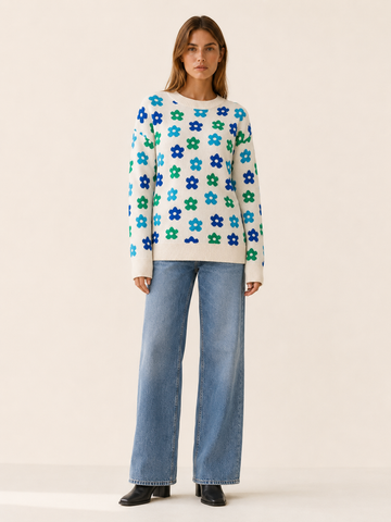 Aurembia | Floral Jumper with Crew Neck and Relaxed Fit