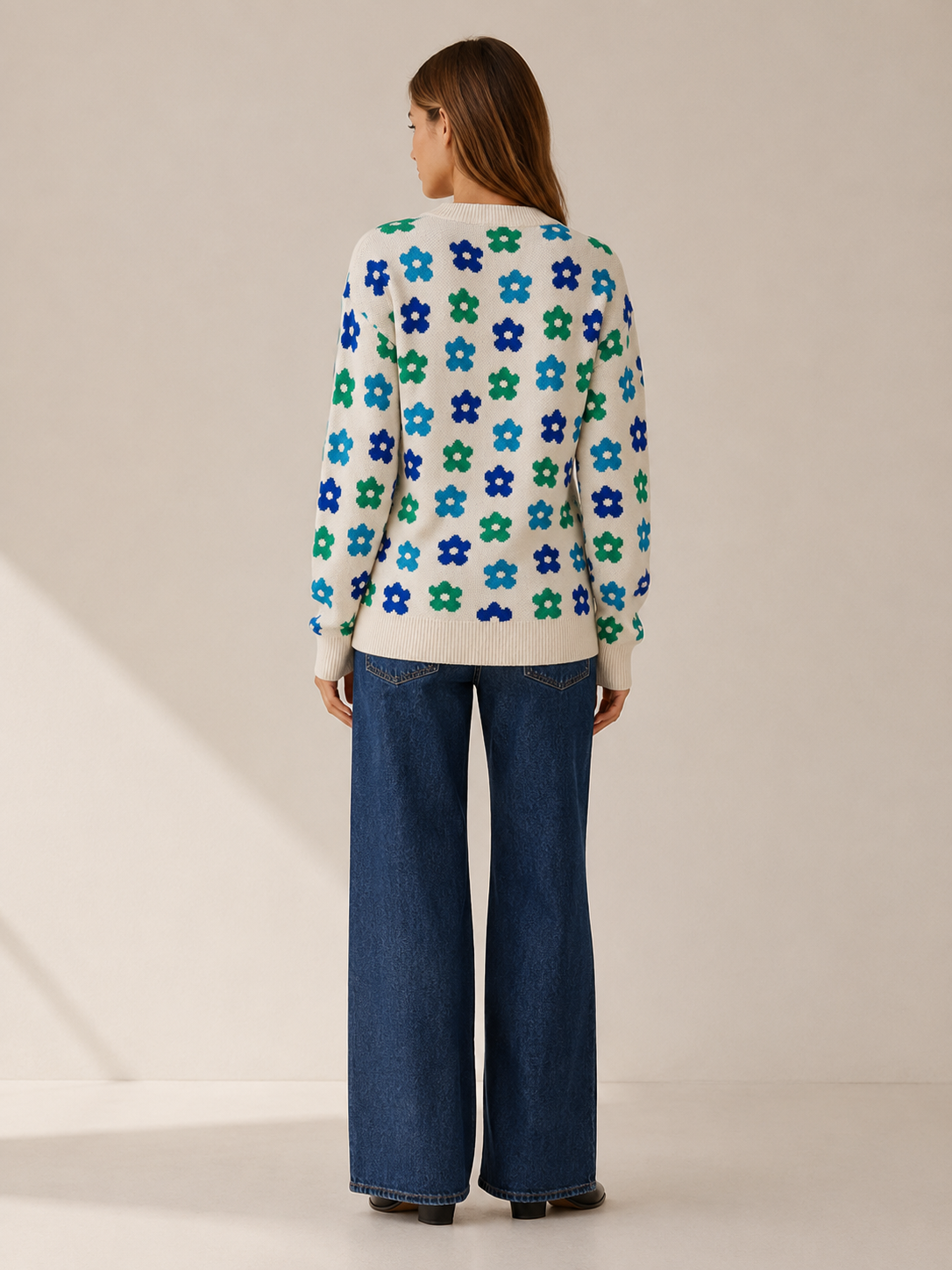 Aurembia | Floral Jumper with Crew Neck and Relaxed Fit