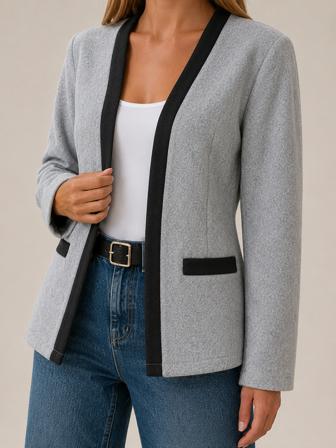 Aurembiaix | Women’s Blazer with Contrast Trim and Open Front