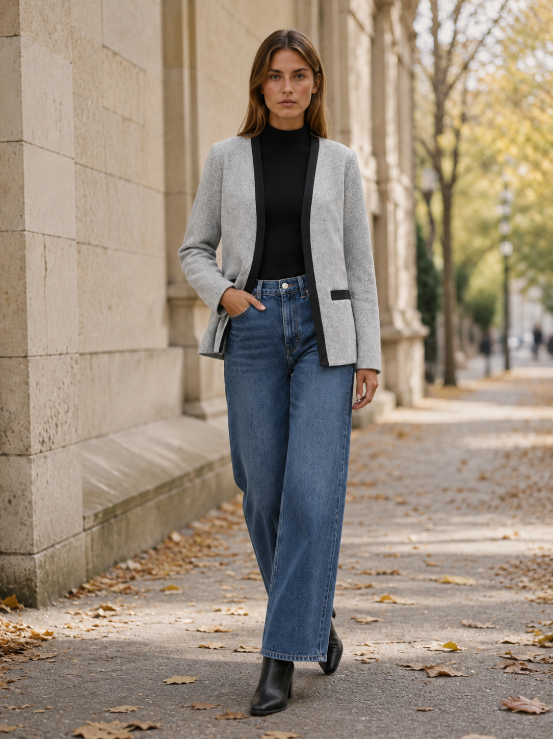 Aurembiaix | Women’s Blazer with Contrast Trim and Open Front