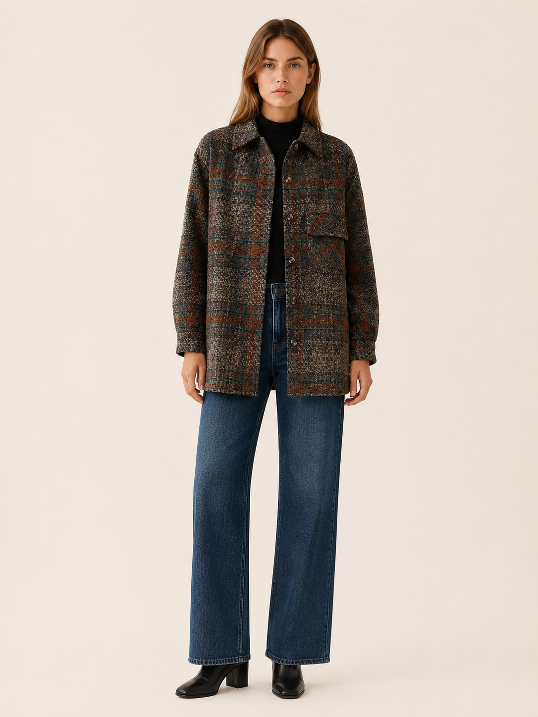 Aurestine | Women’s Jacket with Check Pattern and Patch Pockets