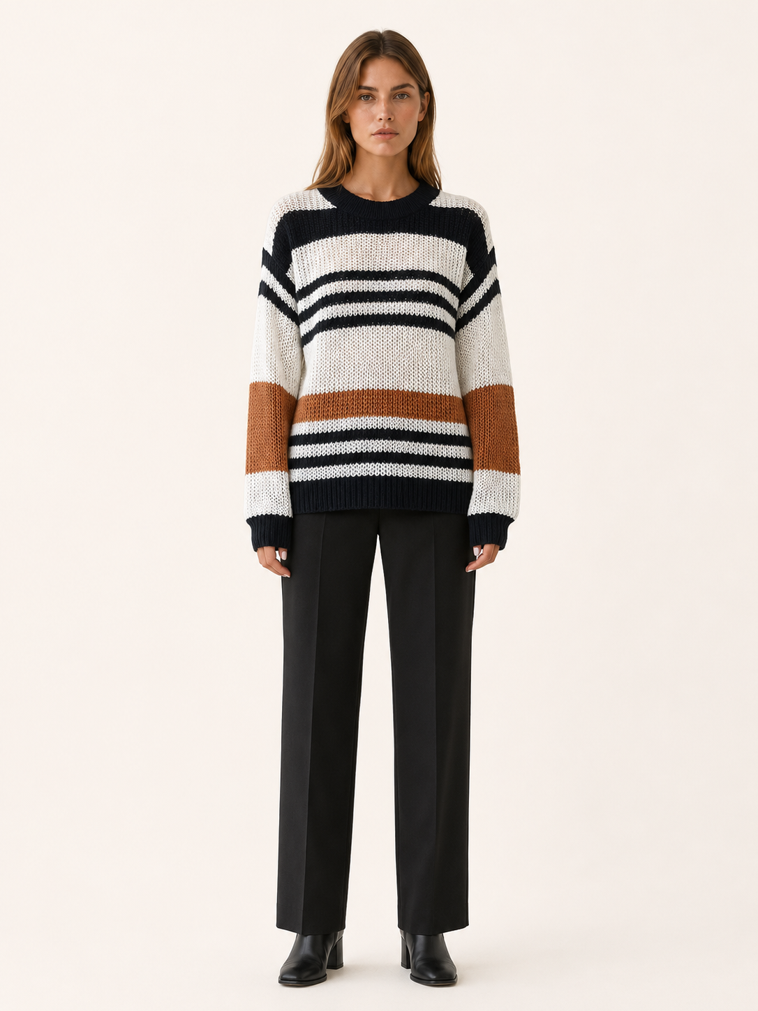 Aurette | Striped Jumper with Round Neck and Relaxed Fit