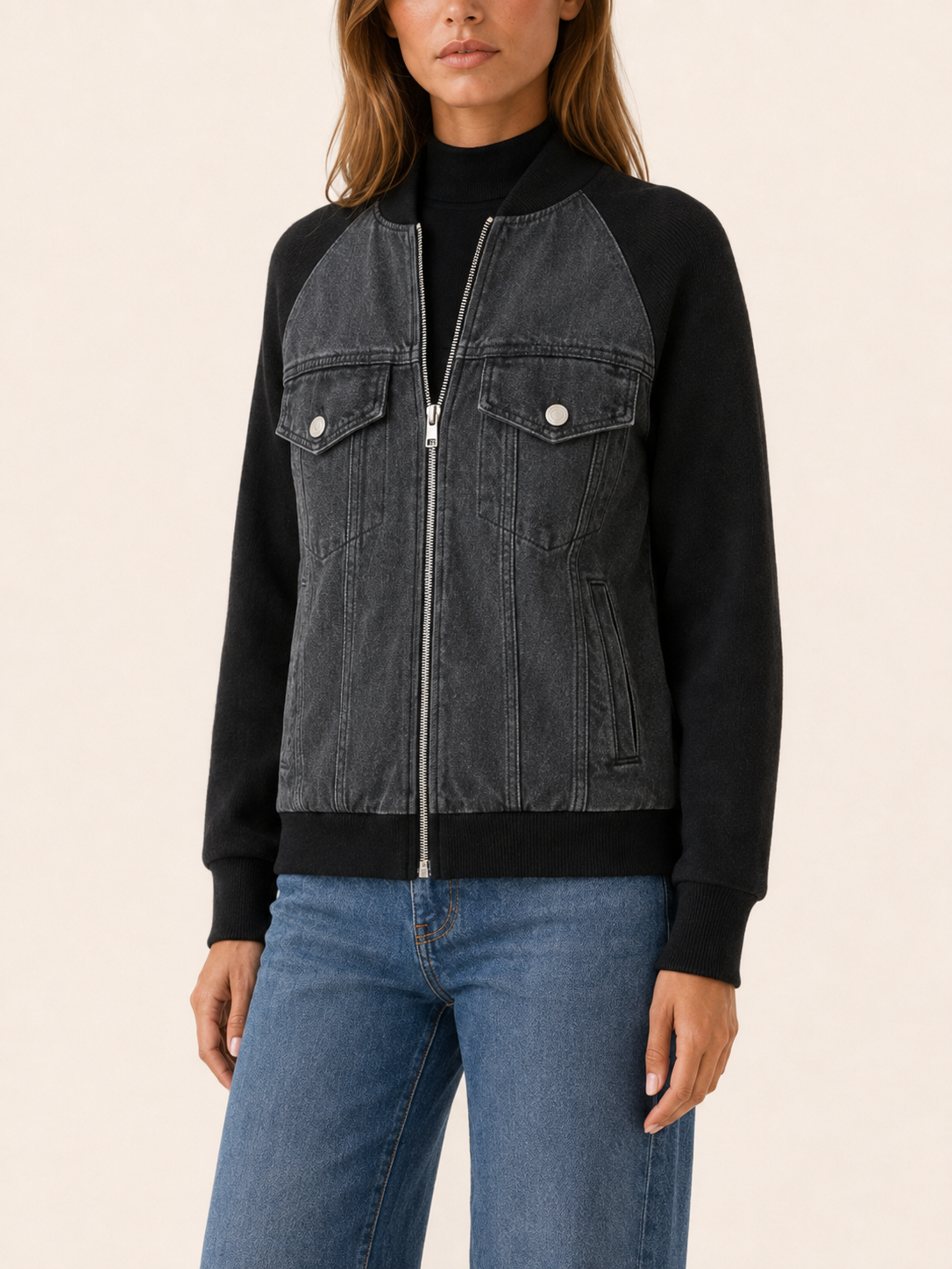 Aurevyn | Women's Contrast Sleeve Bomber Jacket