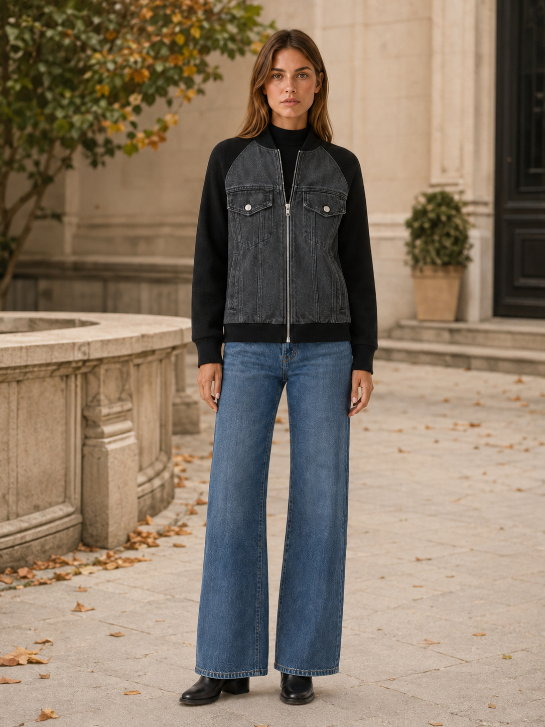 Aurevyn | Women's Contrast Sleeve Bomber Jacket