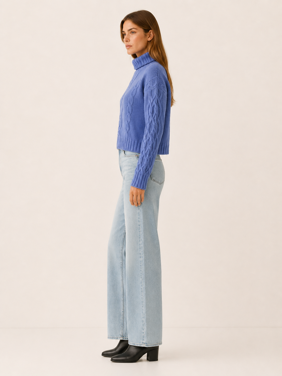 Auvrelle | Cropped Sweater with Roll Neck and Textured Detail