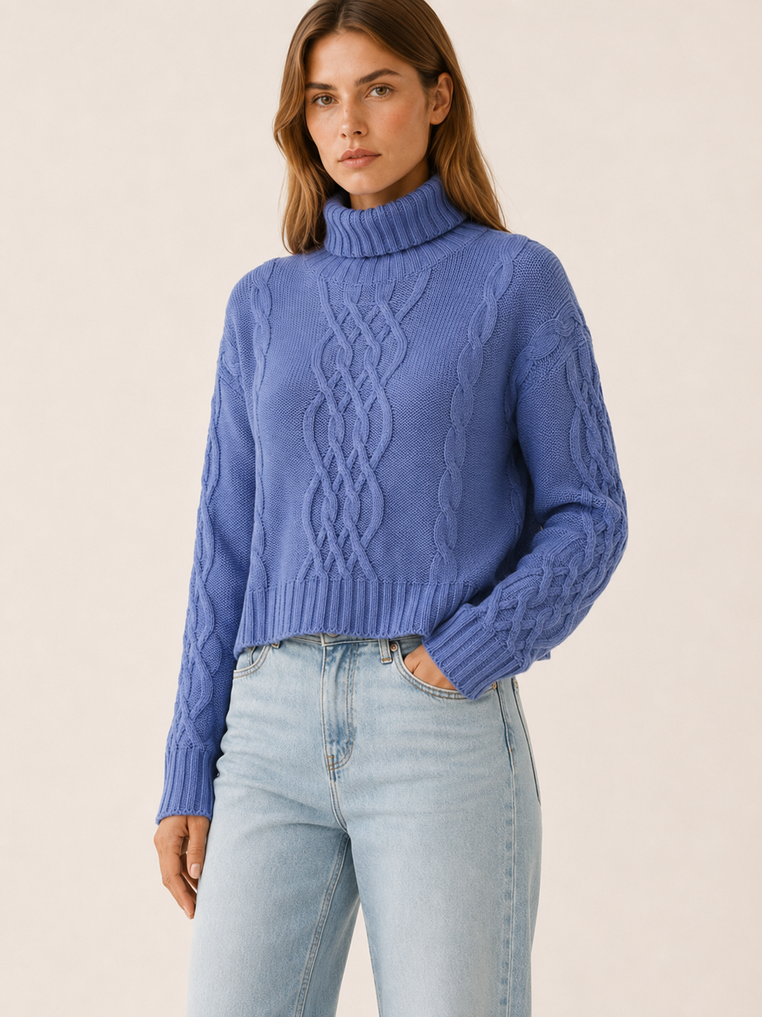 Auvrelle | Cropped Sweater with Roll Neck and Textured Detail