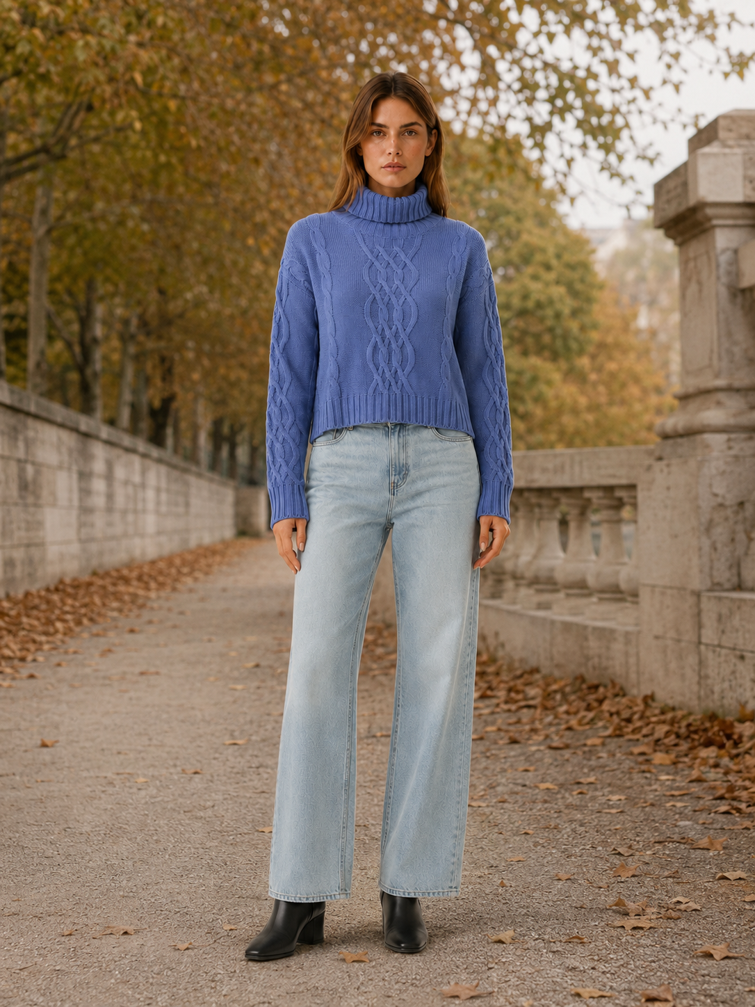 Auvrelle | Cropped Sweater with Roll Neck and Textured Detail