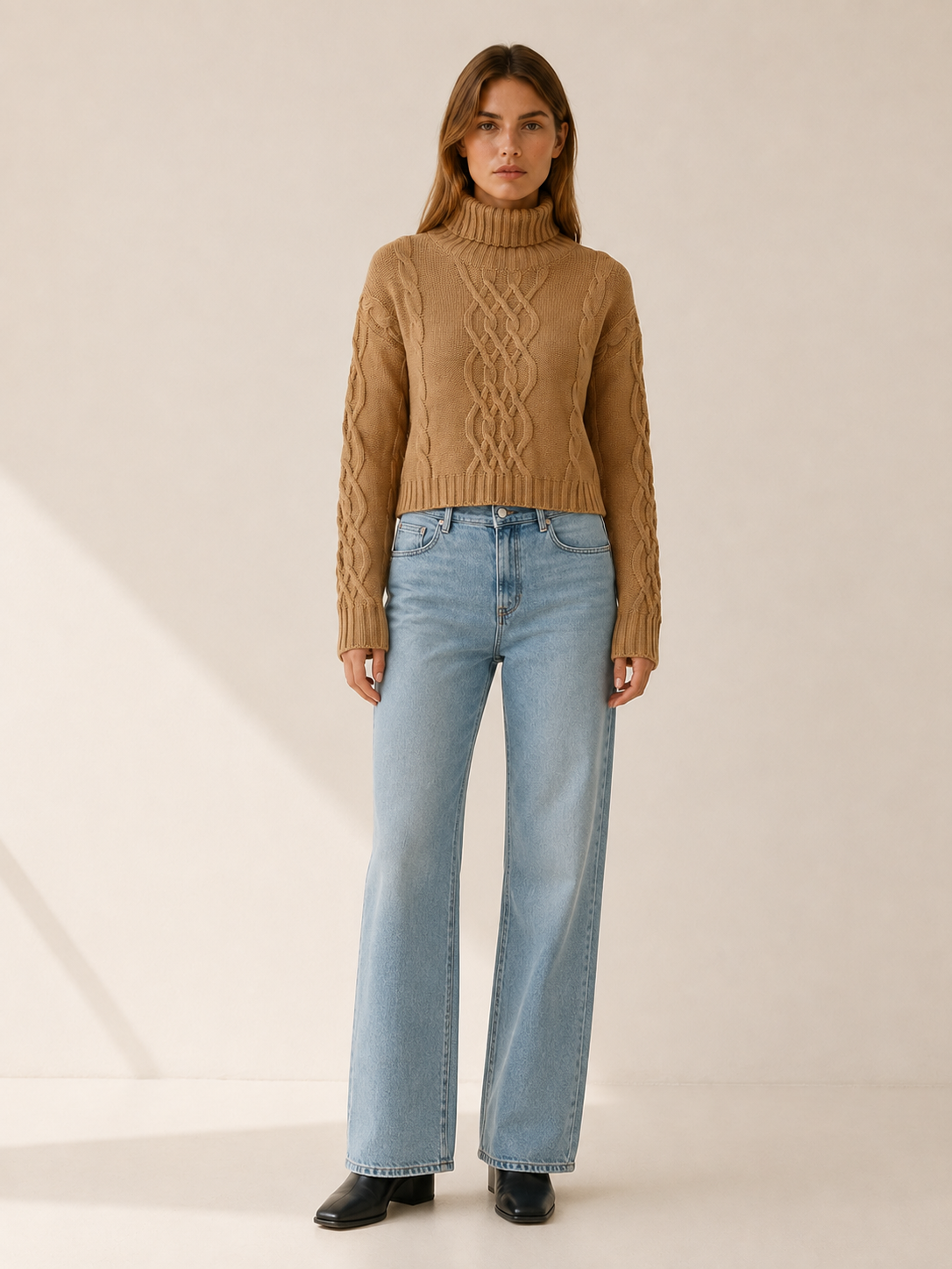 Auvrelle | Cropped Sweater with Roll Neck and Textured Detail