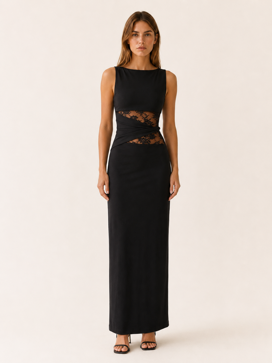 Avella | Lace Waist Maxi Dress with Boat Neck