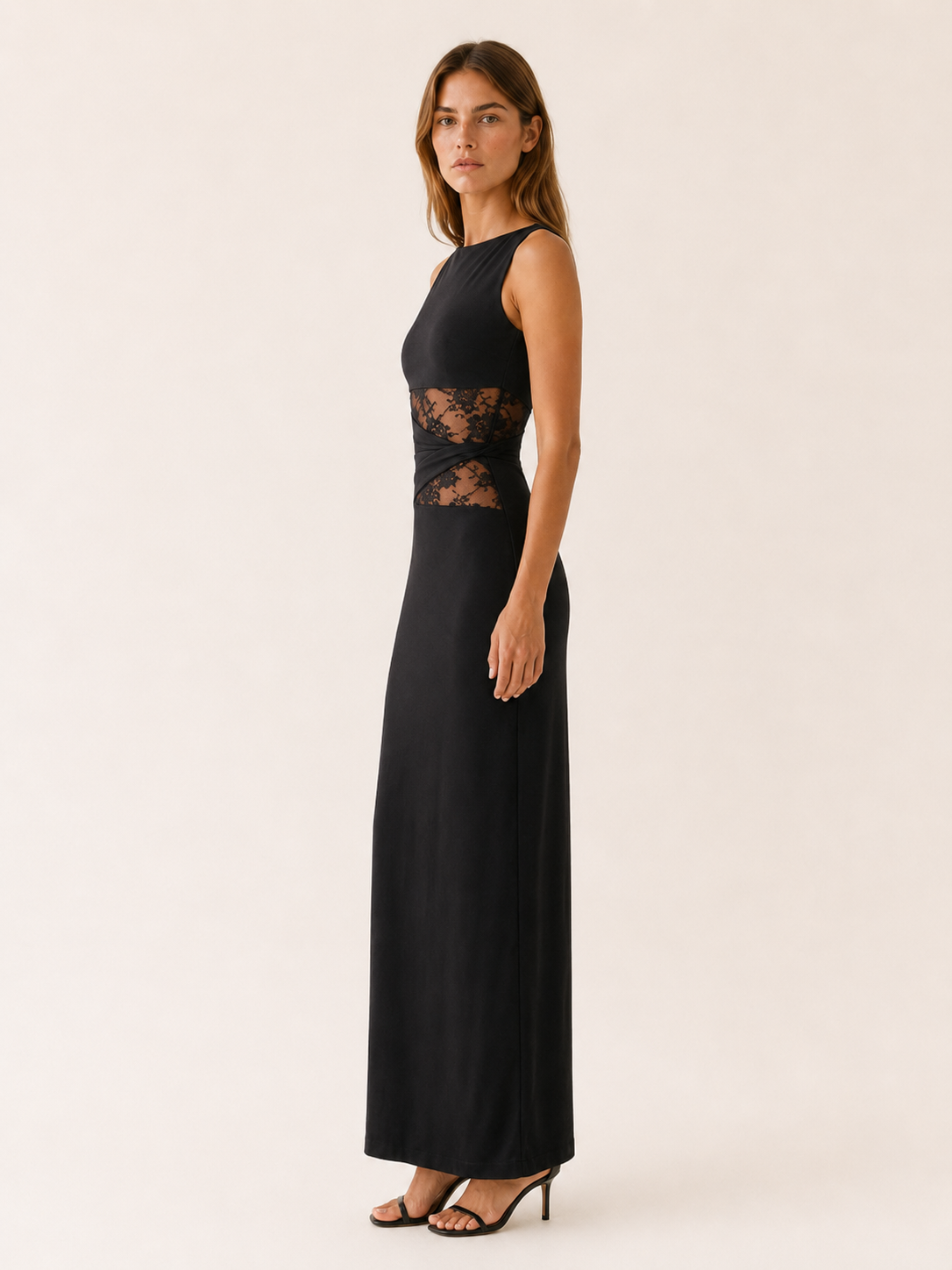 Avella | Lace Waist Maxi Dress with Boat Neck