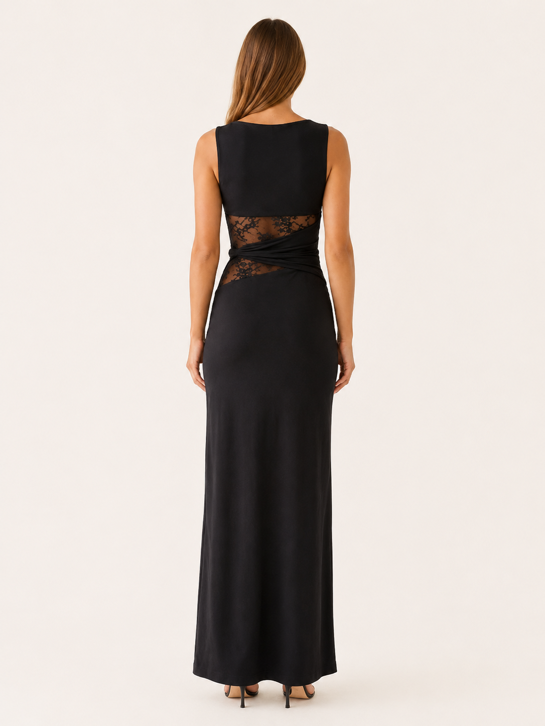 Avella | Lace Waist Maxi Dress with Boat Neck