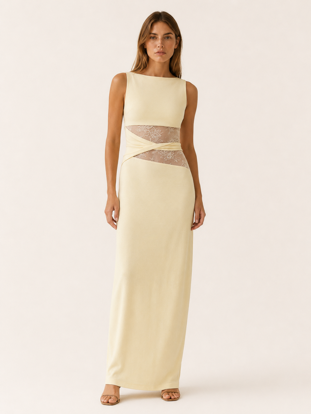Avella | Lace Waist Maxi Dress with Boat Neck