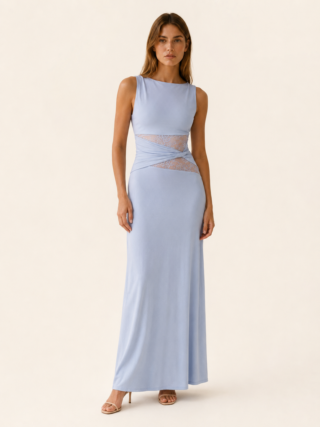 Avella | Lace Waist Maxi Dress with Boat Neck