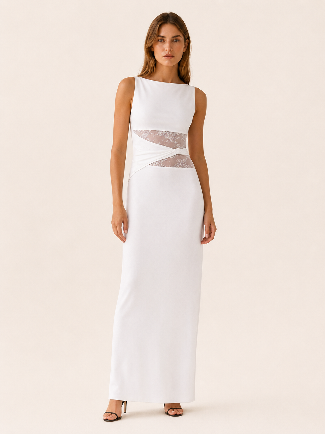 Avella | Lace Waist Maxi Dress with Boat Neck