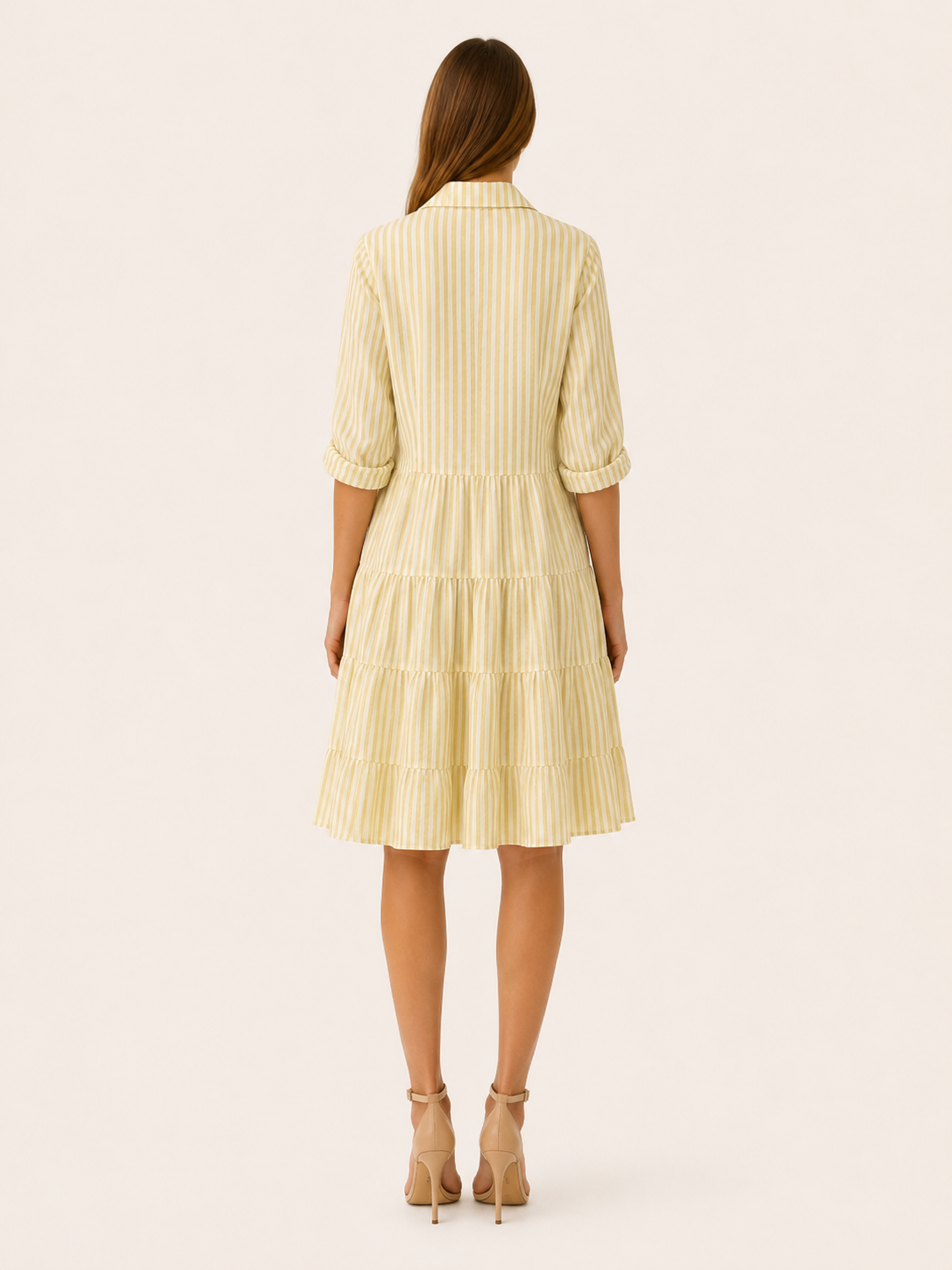 Aven | Linen Mini Dress with Striped Button-Down Shirt Detail