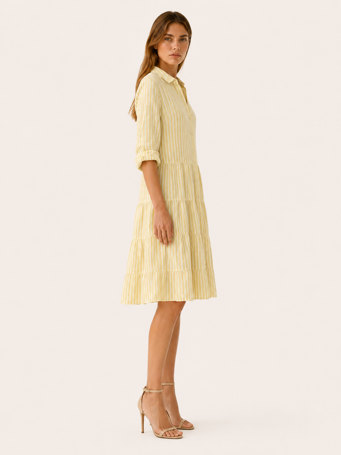 Aven | Linen Mini Dress with Striped Button-Down Shirt Detail