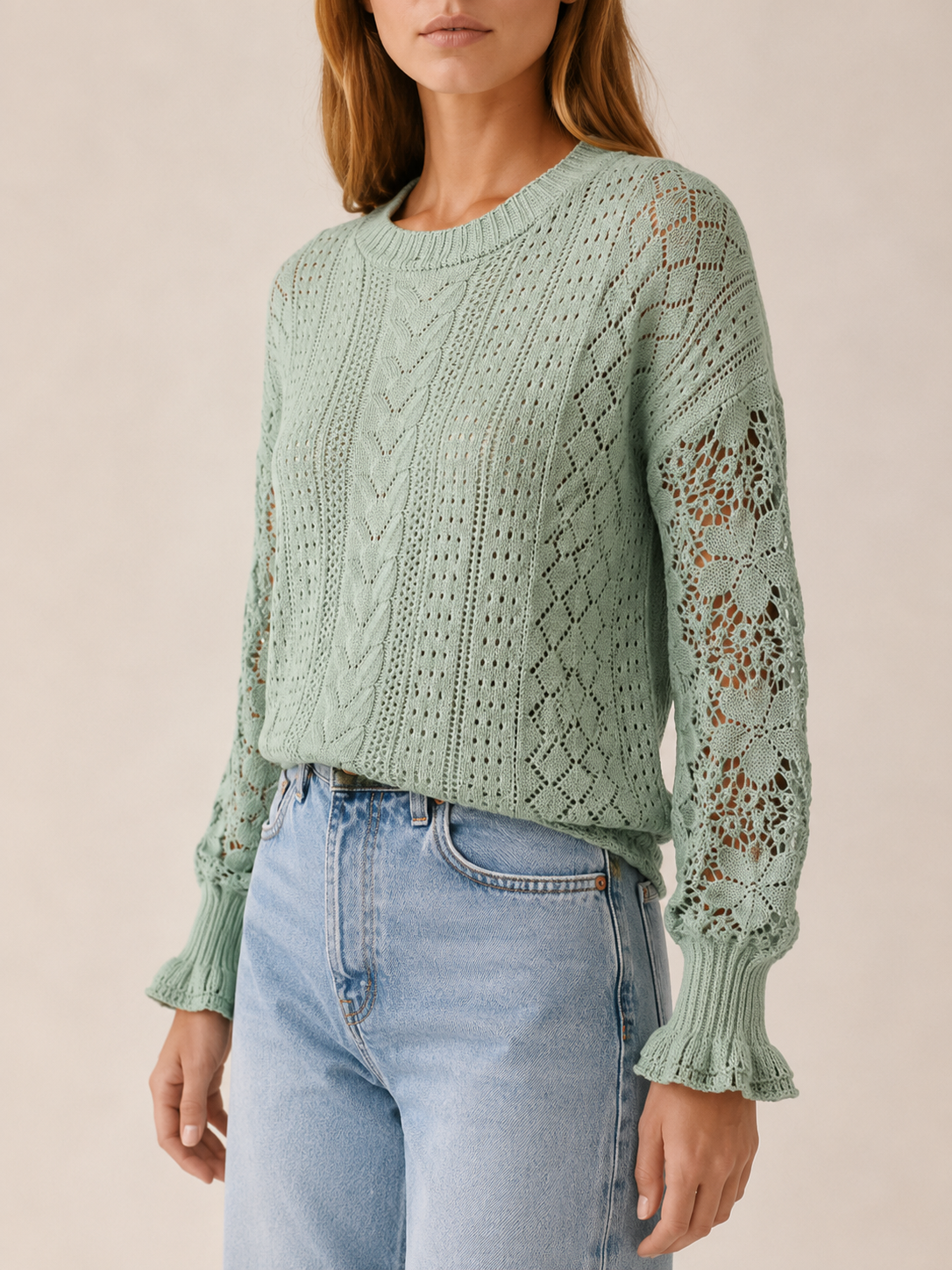 Avenell | Openwork Jumper with Lantern Sleeves