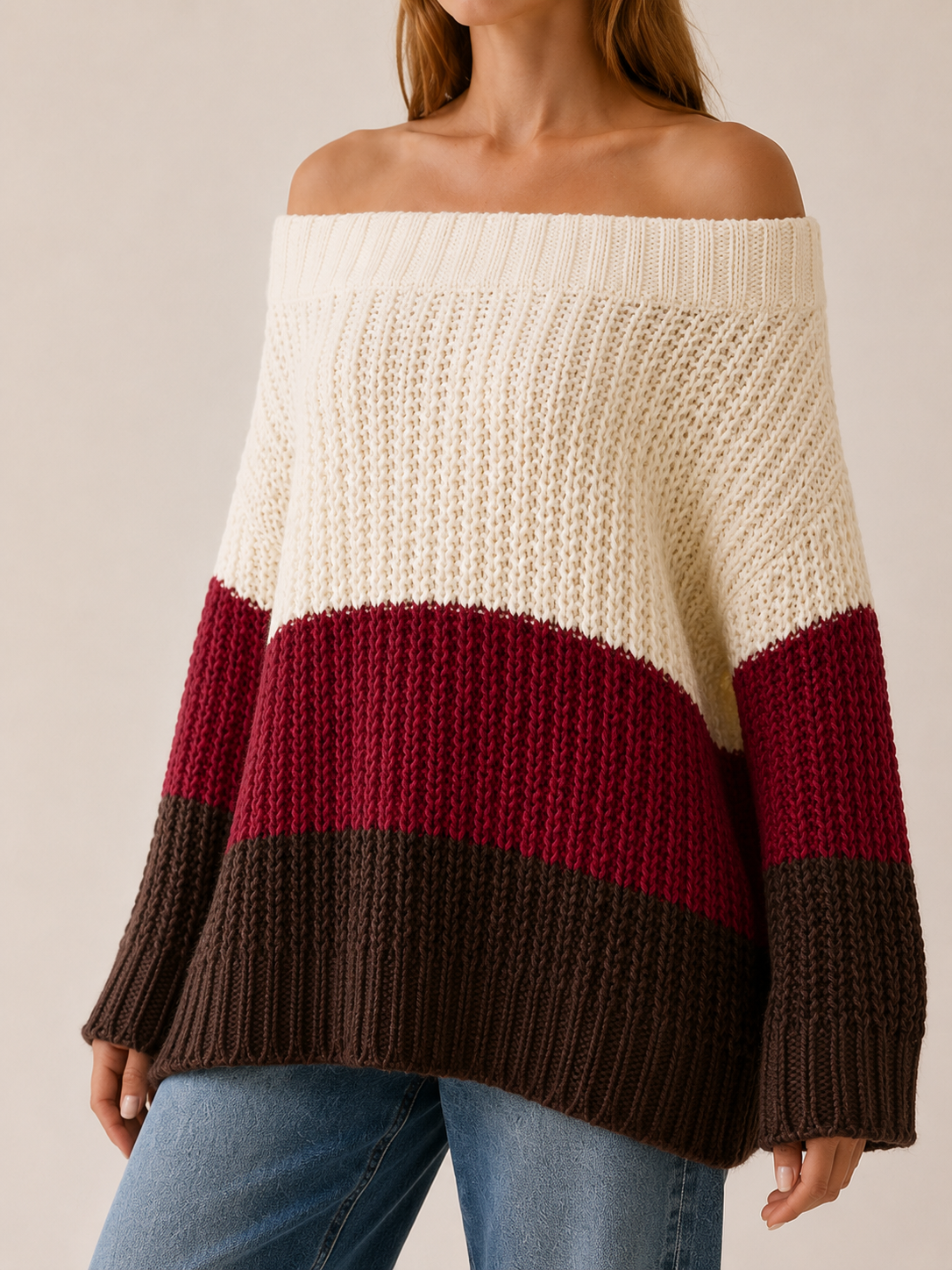 Avenlith | Off Shoulder Knit Top with Oversized Fit