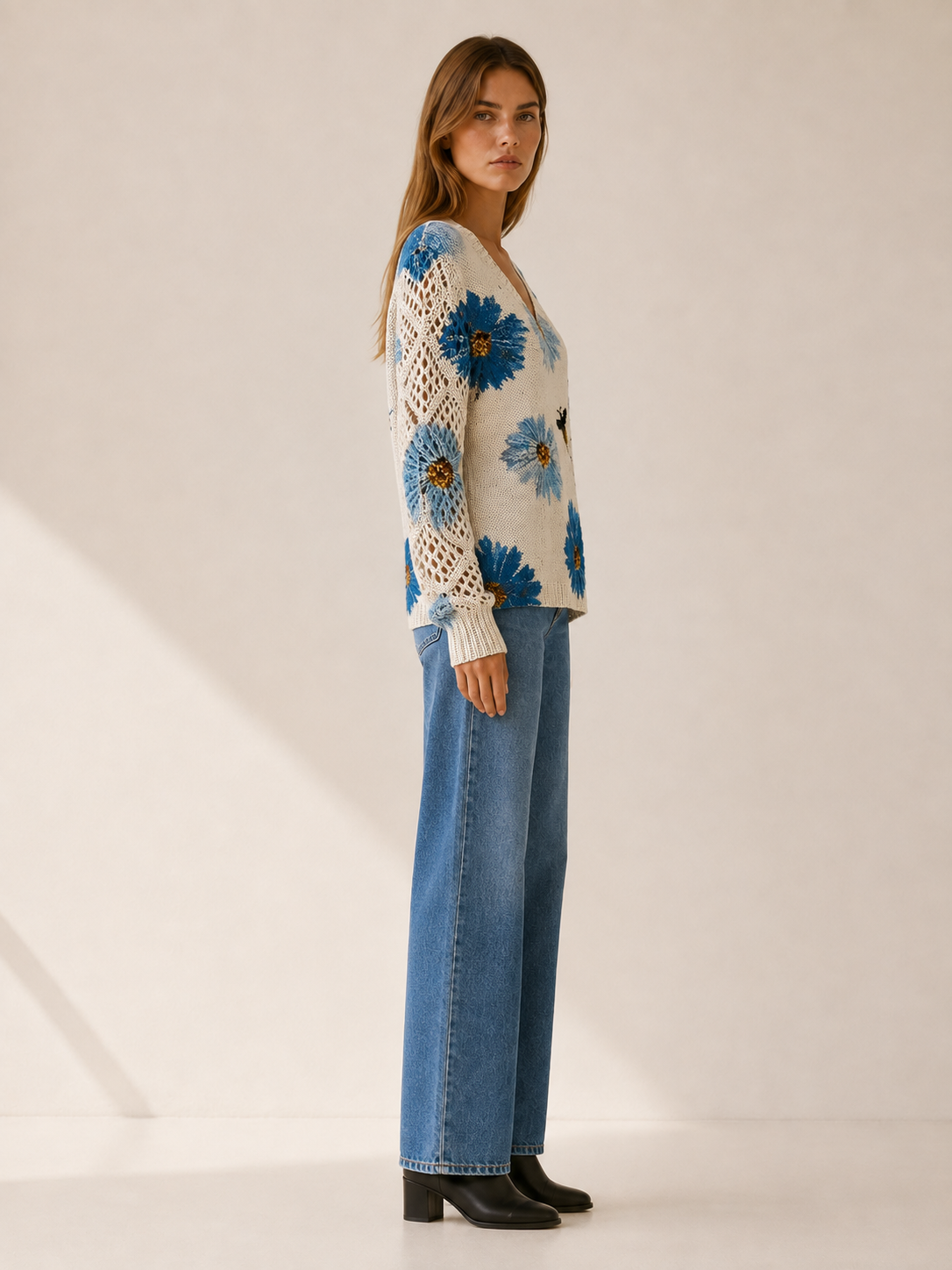 Averisse | Women's Floral V Neck Jumper