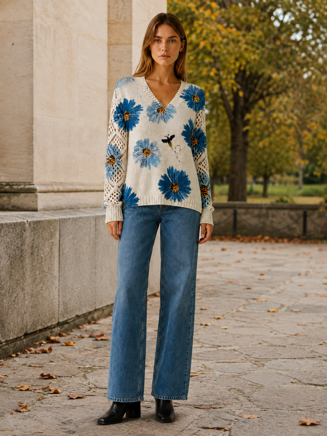 Averisse | Women's Floral V Neck Jumper