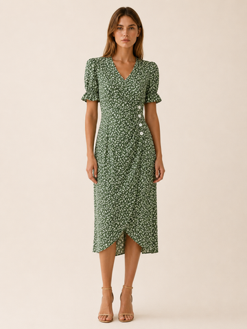 Aviana | Floral Midi Dress with Wrap Front