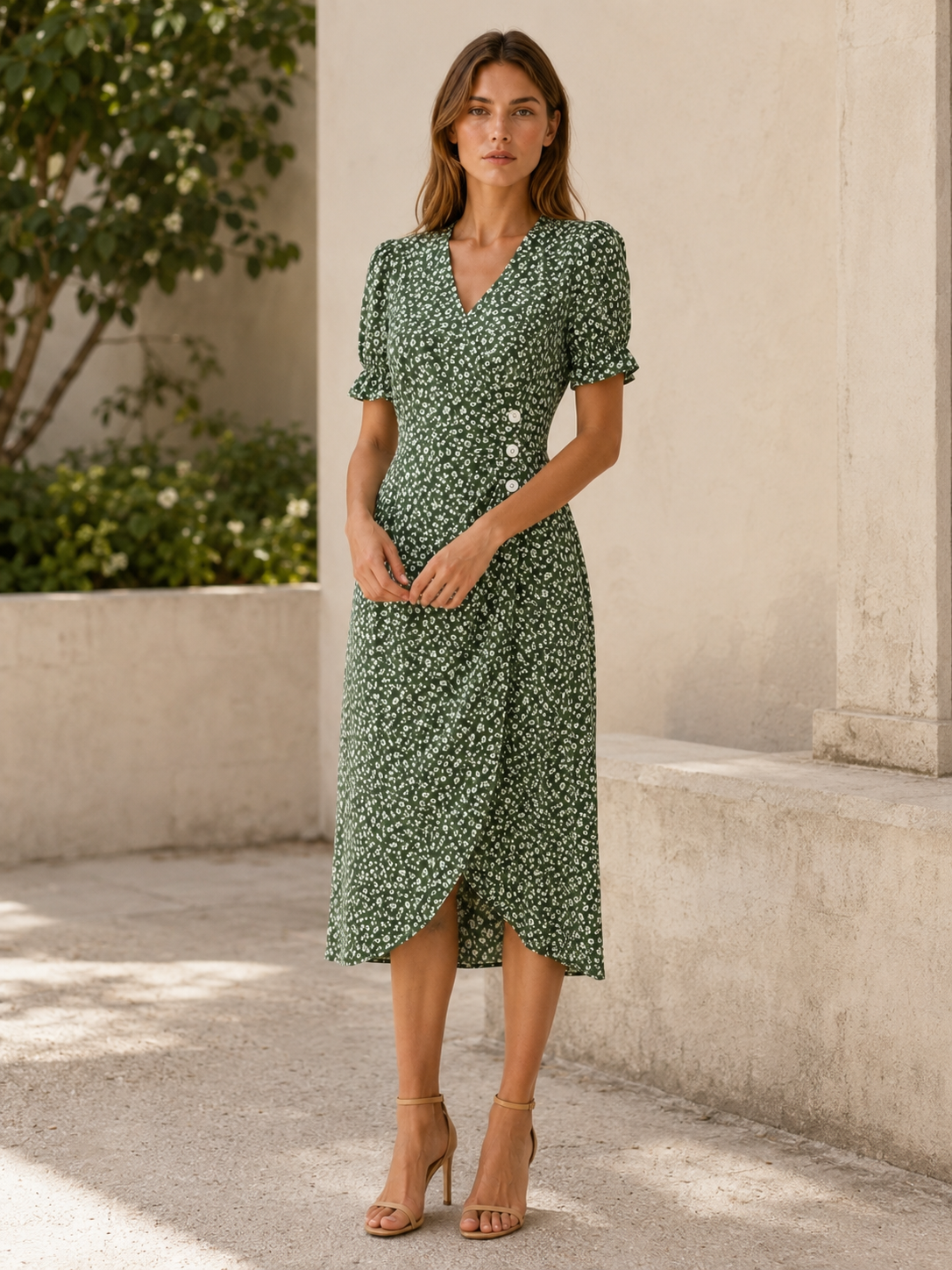 Aviana | Floral Midi Dress with Wrap Front