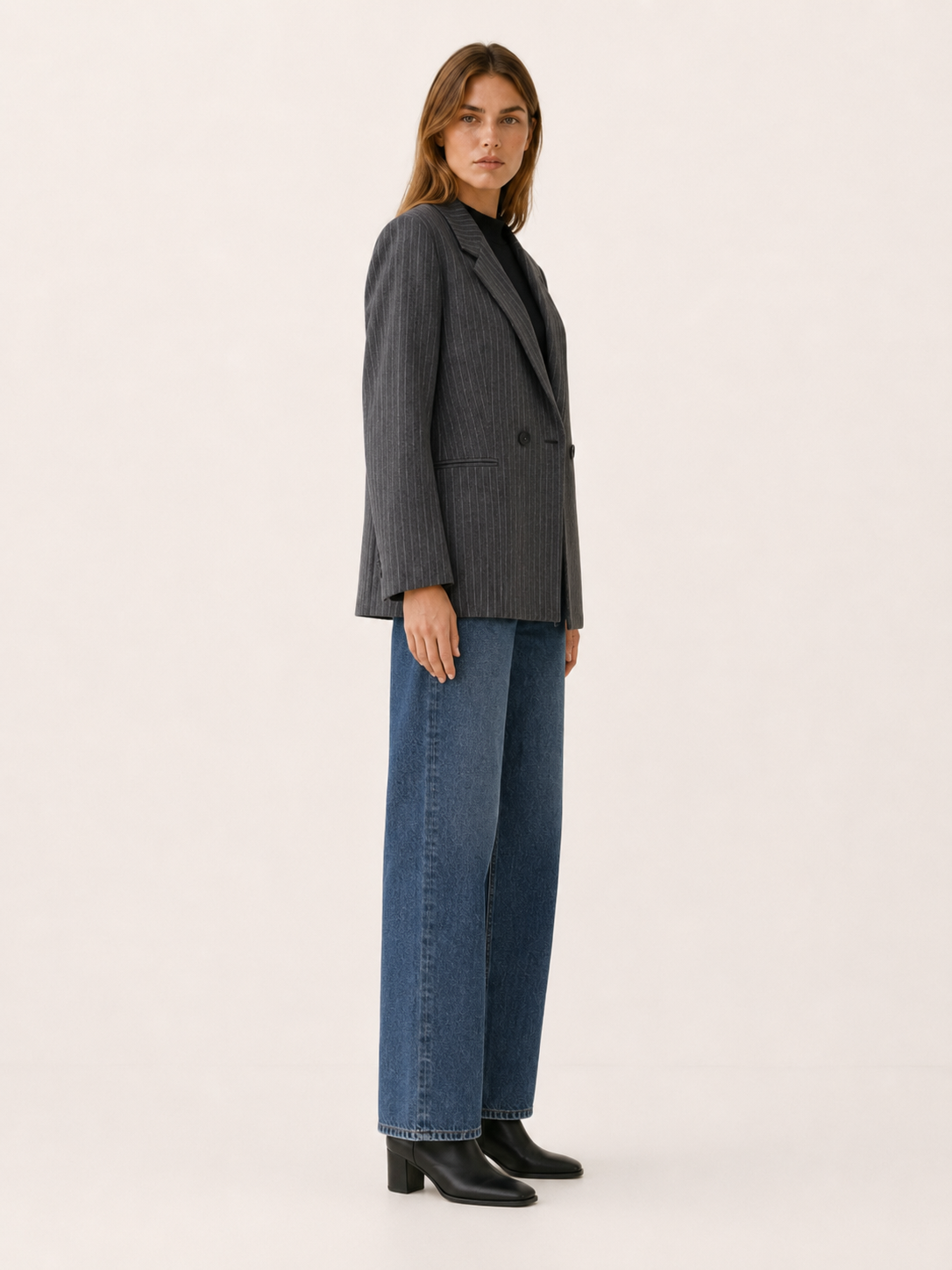 Azenor | Oversized Blazer with Pinstripe Pattern and Double-Breasted Front