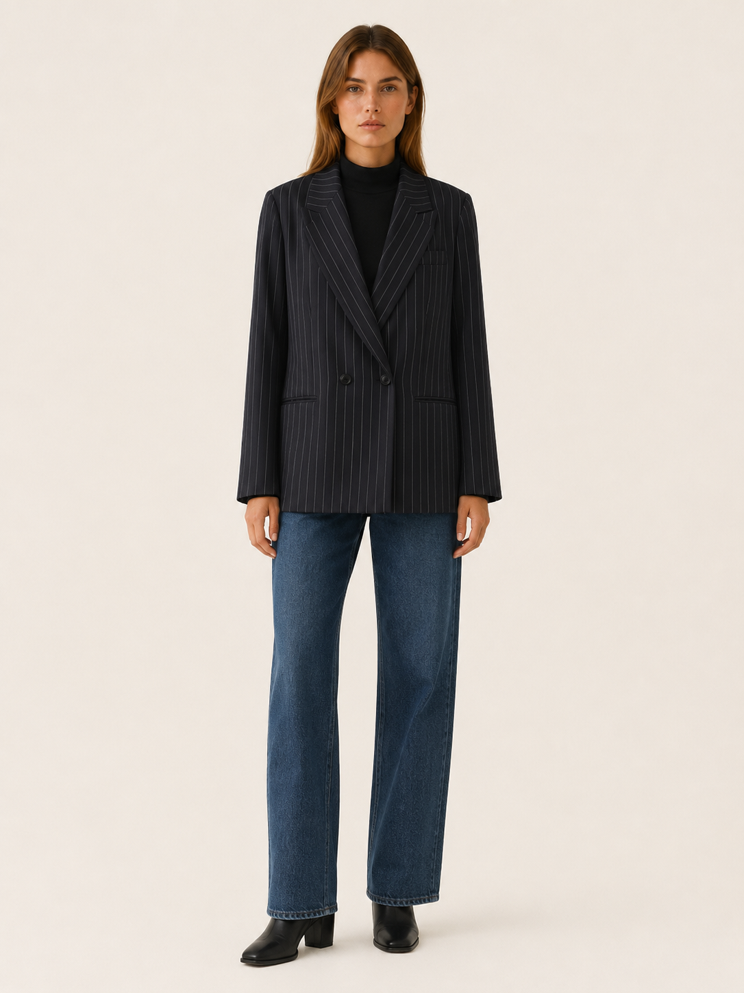 Azenor | Oversized Blazer with Pinstripe Pattern and Double-Breasted Front