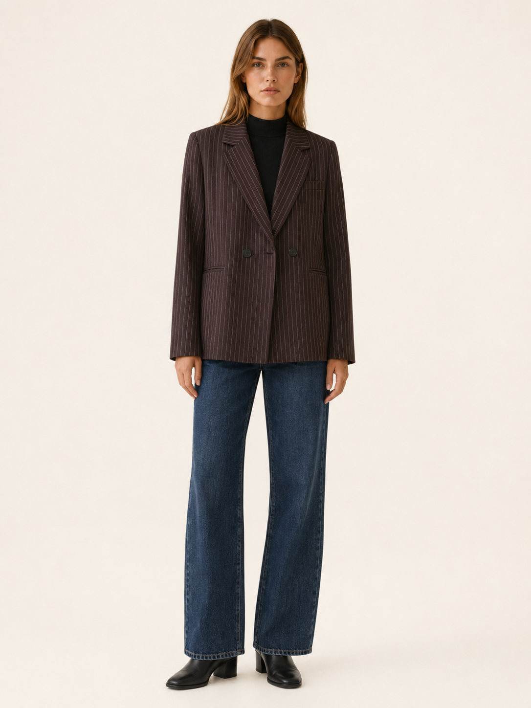 Azenor | Oversized Blazer with Pinstripe Pattern and Double-Breasted Front