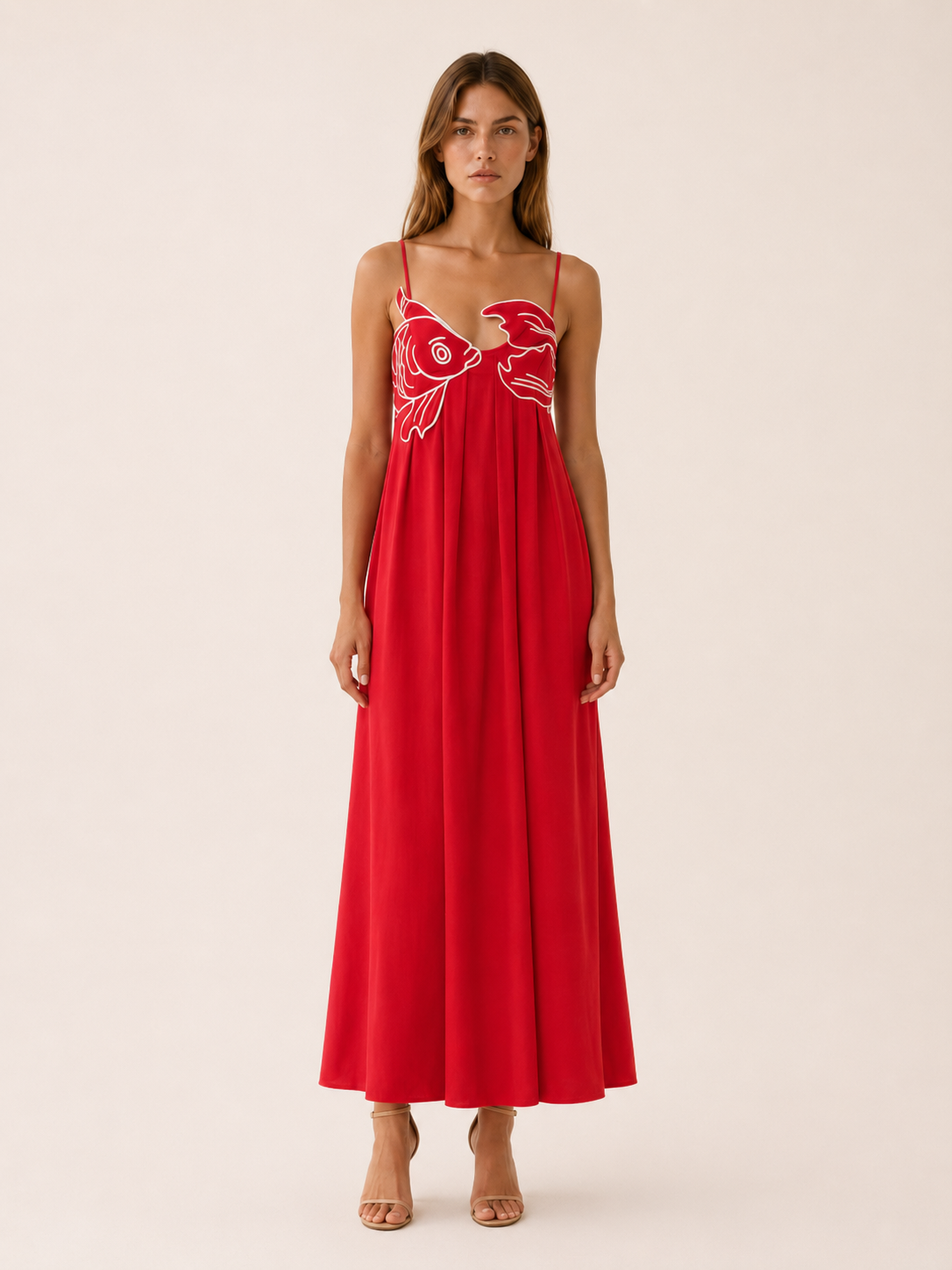 Baylor | Fish Print Maxi Dress with Spaghetti Straps Summer Dress