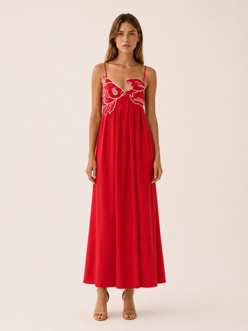 Baylor | Fish Print Maxi Dress with Spaghetti Straps Summer Dress