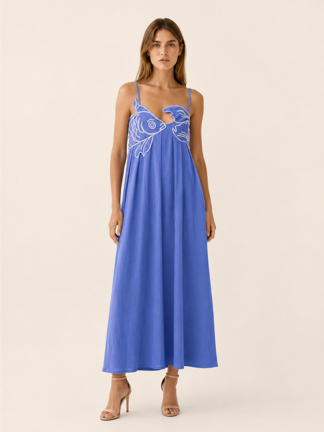 Baylor | Fish Print Maxi Dress with Spaghetti Straps Summer Dress