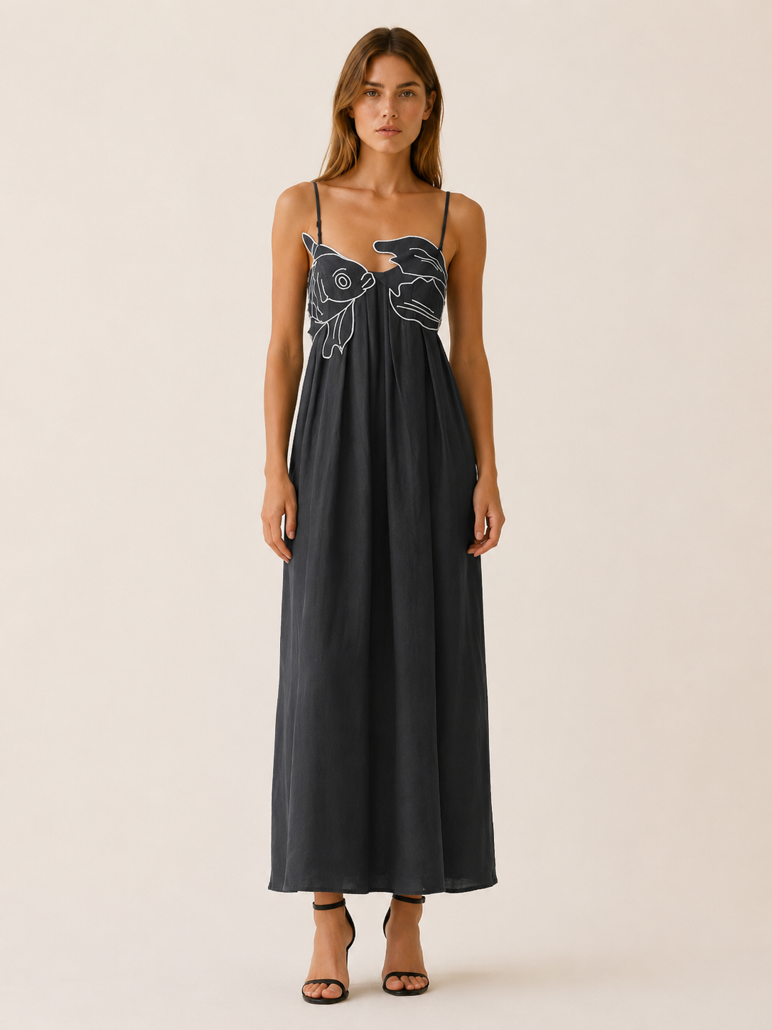 Baylor | Fish Print Maxi Dress with Spaghetti Straps Summer Dress