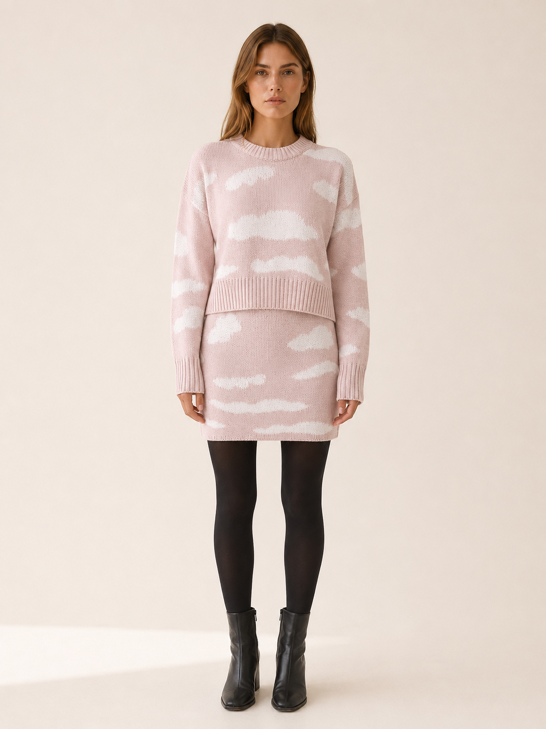 Belsoria | Top and Skirt Set with Cloud Pattern