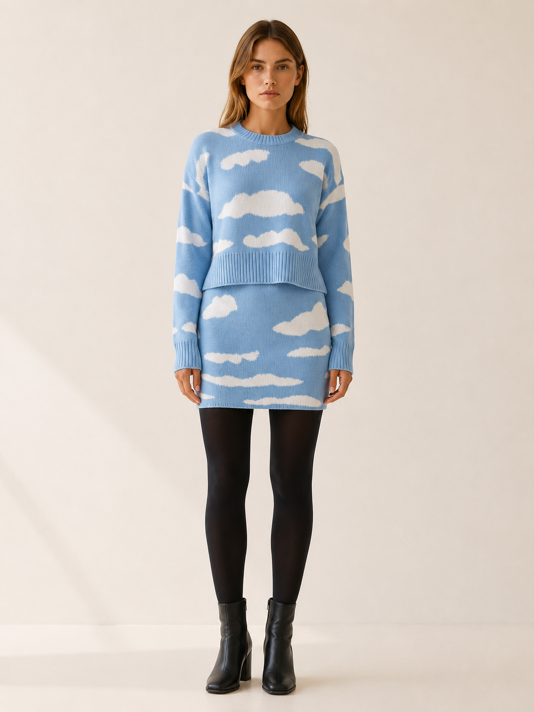 Belsoria | Top and Skirt Set with Cloud Pattern