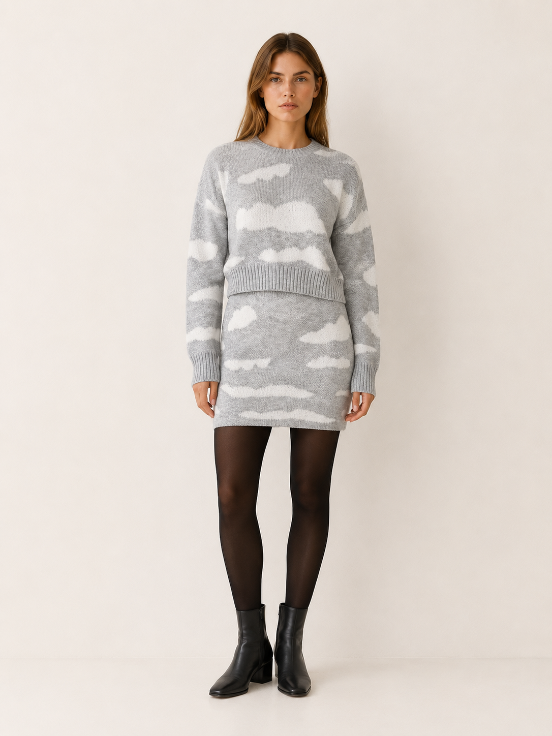 Belsoria | Top and Skirt Set with Cloud Pattern