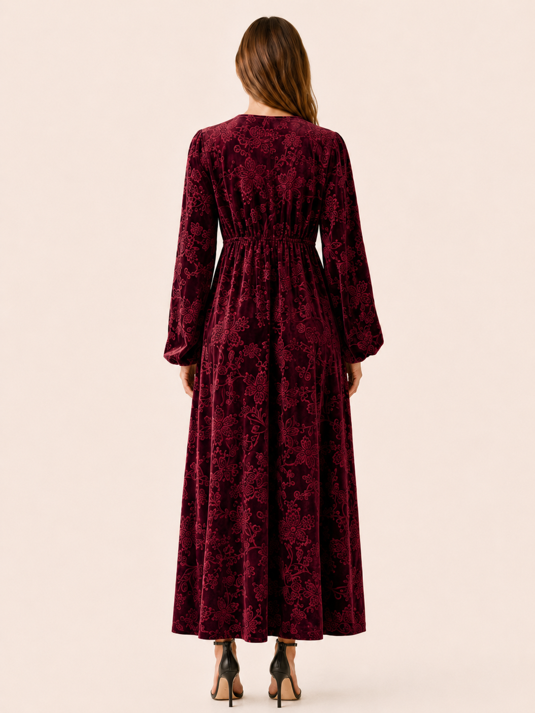 Brietta | Velour Maxi Dress with V Neck Jacquard Detail