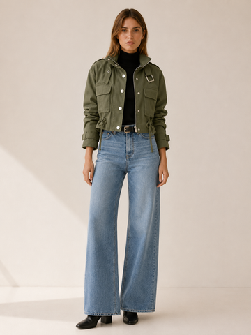 Brimara | Cropped Jacket with Utility Pockets and Drawstring Waist