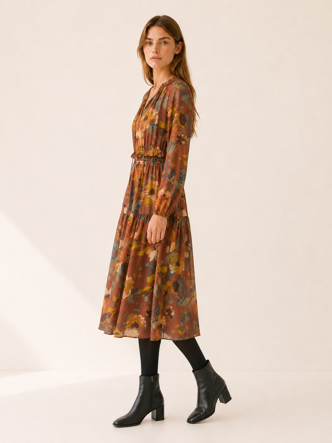 Brisavelle | Women's Tiered Midi Dress with Gathered Waist